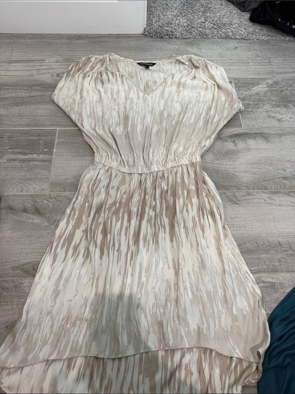 Light Beige Patterned V-Neck Women's Dress